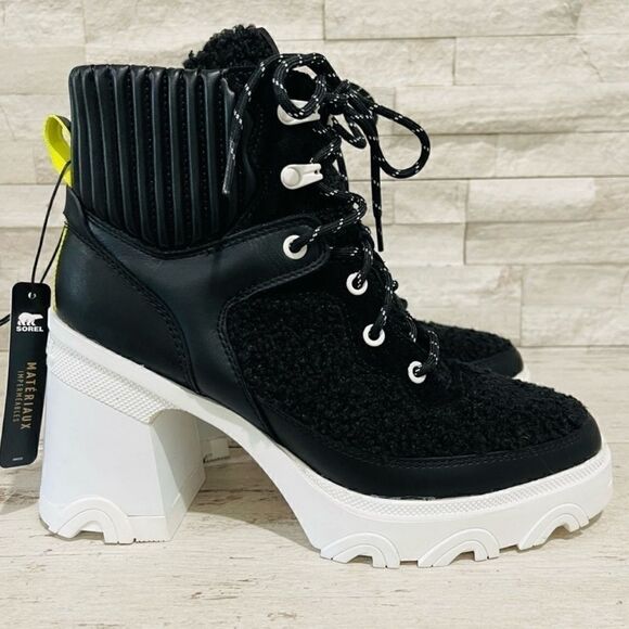 Sorel BREX Heel Cozy Lace Womens Size 9.5 Black/Sea Salt Waterproof Boots NEW - Picture 4 of 16